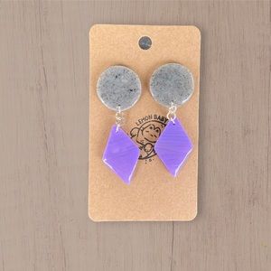 Handmade Lavender Purple and Speckled Grey Earrings - Diamond and Circle Shape